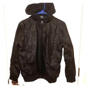 Hooded faux leather jacket